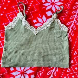 Wild Fable Green and Cream Lace Trim Crop Top